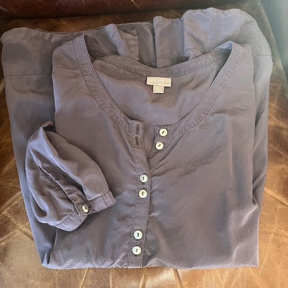 J Jill Purple Silk Top Baby Doll Tunic Pockets 1/2 Button Front Women’s L - Picture 9 of 10